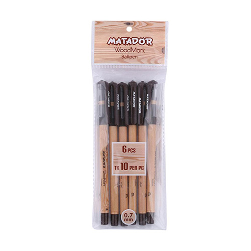 01 Matador Woodmark Ball Pen Black Ink - (6 Pcs) - Image 1