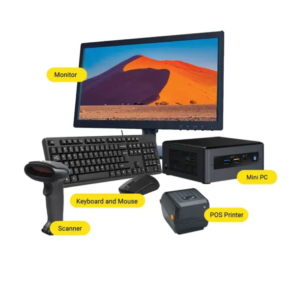 POS Billing Counter Package (Full Set PC, Barcode Scanner, POS Printer) Without Cash Drawer