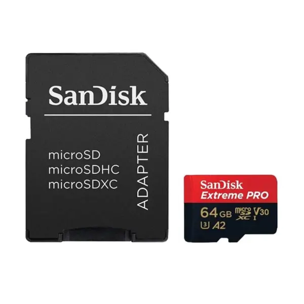 SanDisk Extreme Pro 64GB MicroSDXC UHS-I U3 Class 10 V30 A2 Memory Card with Adapter #SDSQXCU-064G-GN6MA - Image 3