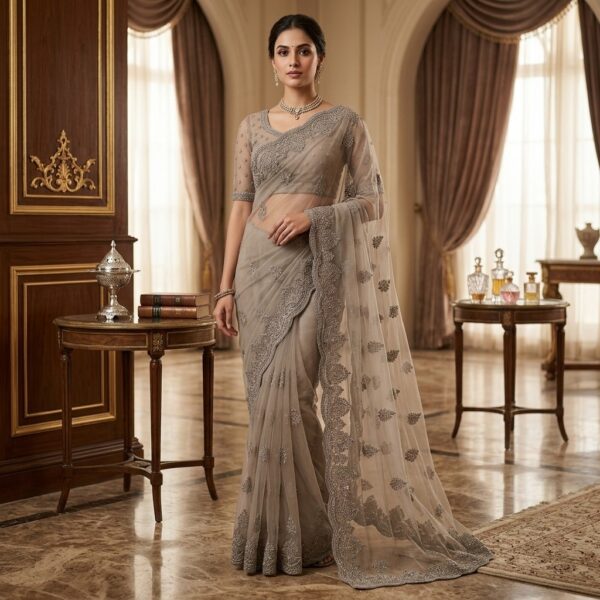 DESIGNER PARTY WEAR NET SAREE (TISSUE)